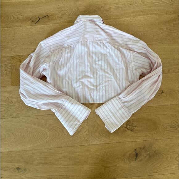 Gucci - Cut Off Hem Stripe Button Down Shirt in White & Pink - Picture 8 of 8